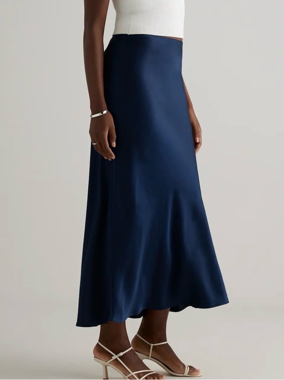 Quince Navy Satin Midi Skirt